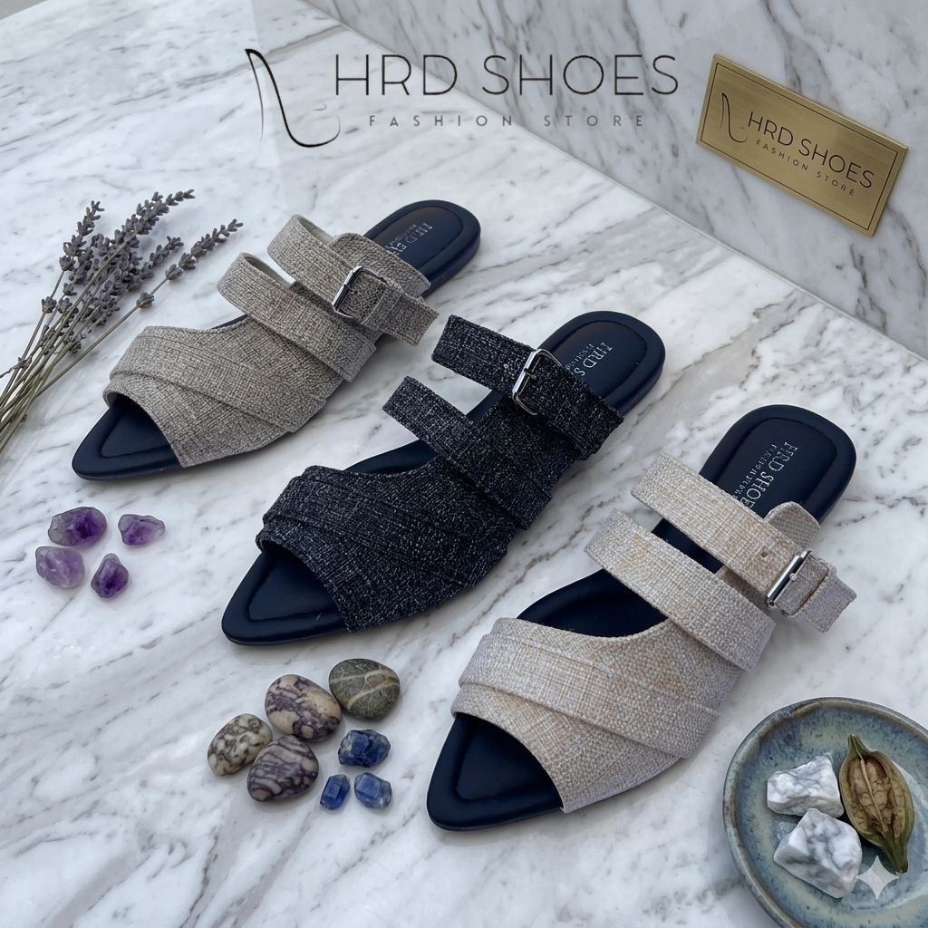 Sandal Flat Teplek Slip On Wanita Gesper Tali Lilit Canvas