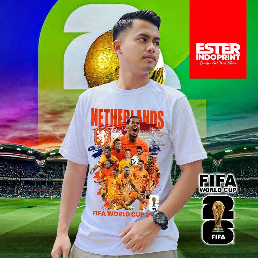 Kaos Piala Dunia 2026 T-SHIRT FIFA WORLD CUP TIMNAS BELANDA 100% Original Katun Combad 24s - WP005