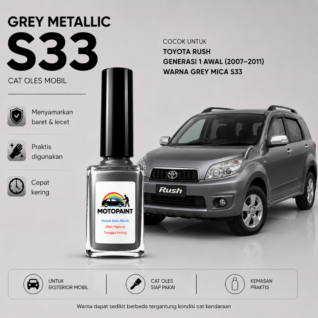 Motopaint Grey Metallic S33 Cat Oles Penghilang Baret Mobil Toyota Rush Terios Warna Abu-Abu Metalik
