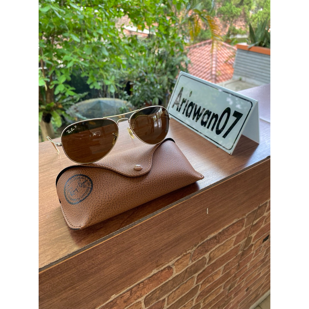 kacamata ray-ban aviators sz 58 kaca coklat pilarized frame silver