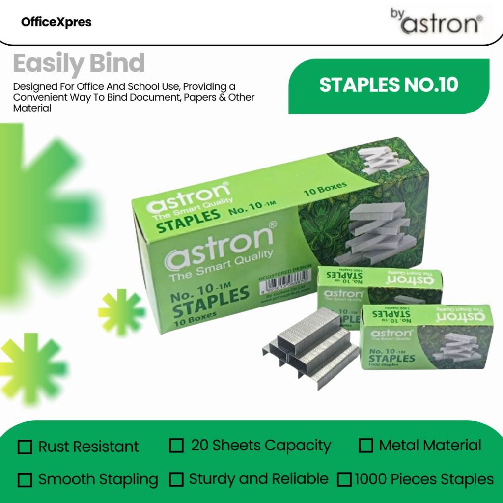 (1 CARTON = 1000 BOX) Isi Staples No.10 Astron / Necis No.10 / Spesial Desain Batik Pisang Bali / St