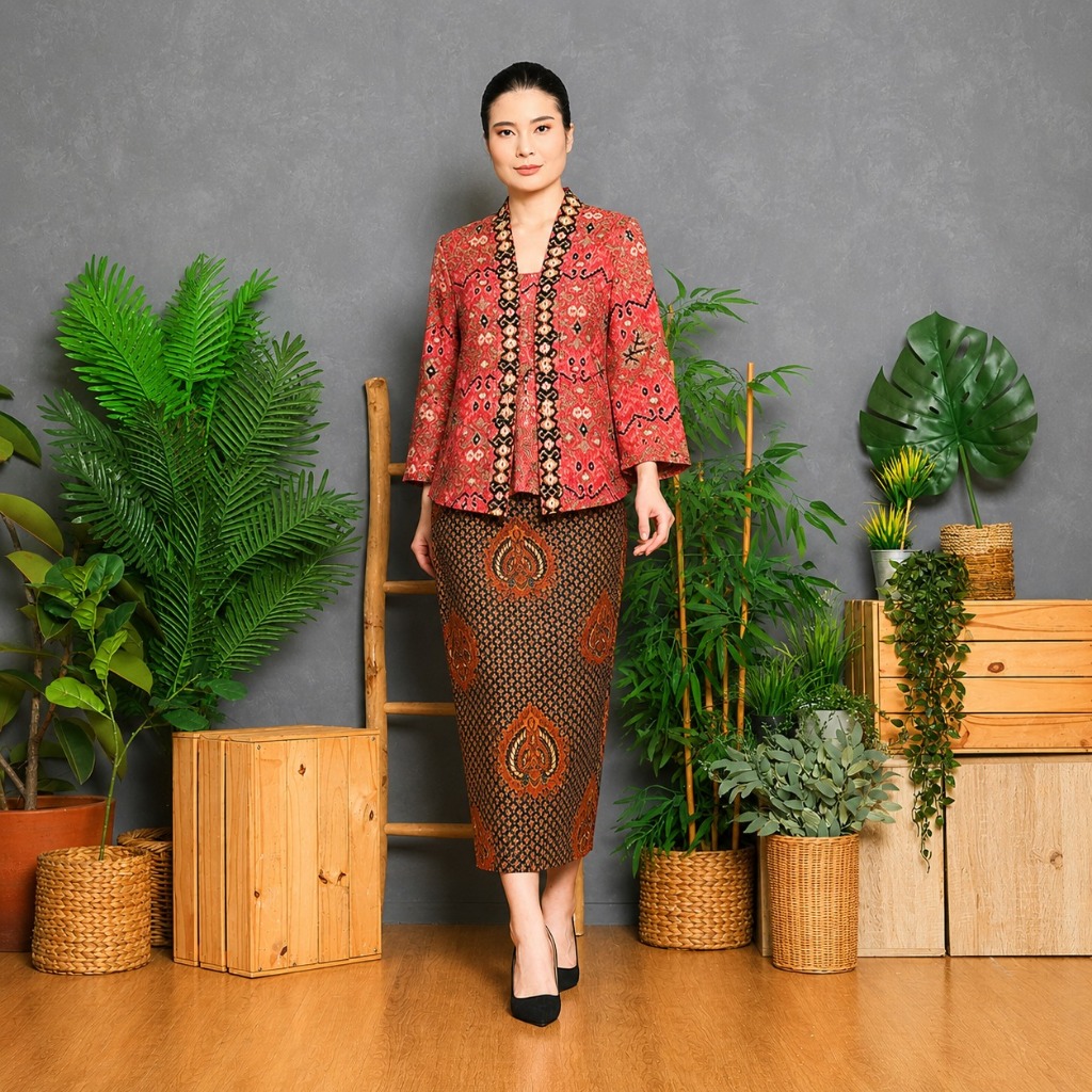 Lyne Halim Blouse Kutubaru Dobby Etnik – Atasan Kebaya Wanita, BLO-8449