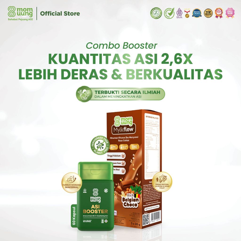 Mom Uung Paket ASI 2,6x ASI Lebih Deras - ASI Booster 30 Kapsul - 60 Kapsul + Susu Mylkflow 5 Sachet