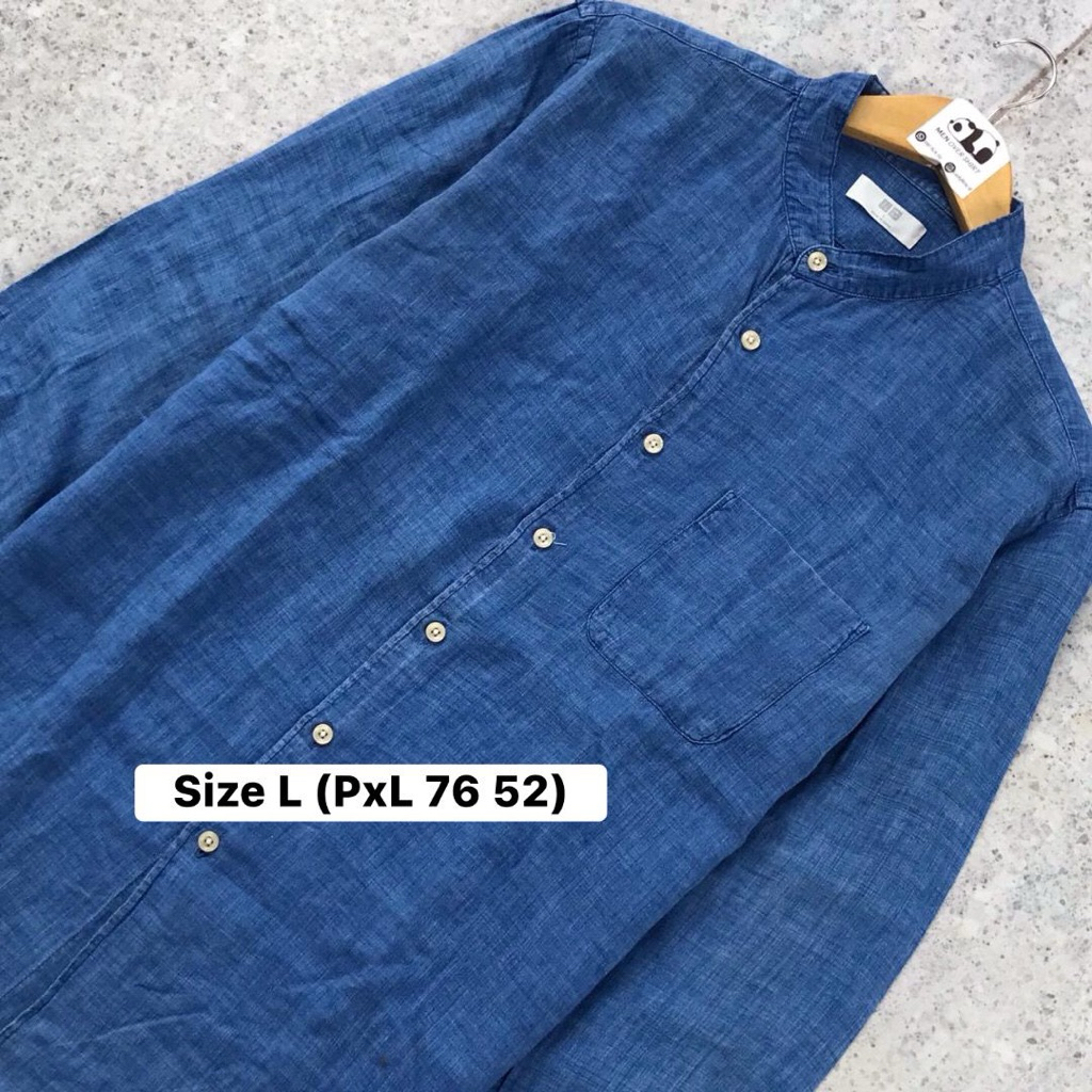 Kemeja Linen Uniqlo Kerah Shanghai
