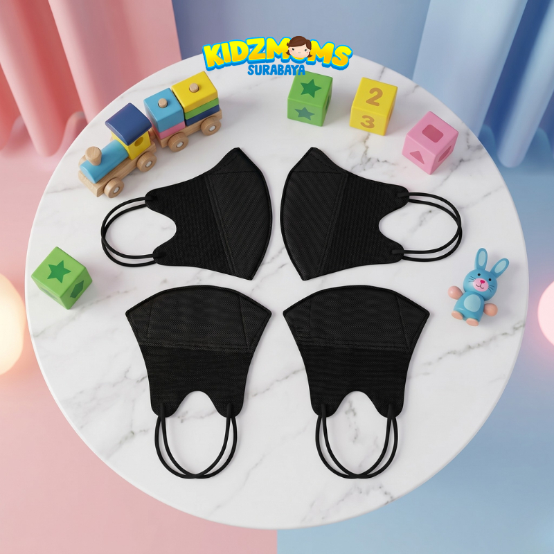 Masker Anak Duckbill Hitam Polos / Masker Duckbill Anak Isi 50pcs Earloop ALKINDO Duckbill Kids