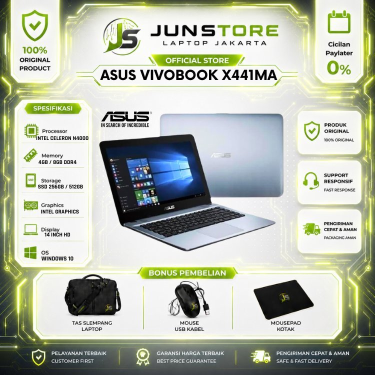 ASUS Vivobook X441MA Intel Celeron N4000 8GB SSD 512GB Win10+Office 14.0 DVDRW BUNDLING
