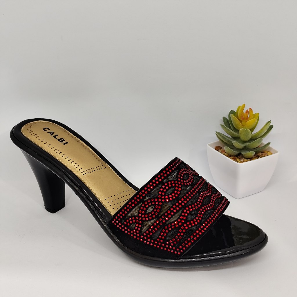 NewYordan - Sandal Heels Pesta - Hak Chunky - 9 cm - CALBI BBEX1984 - MERAH