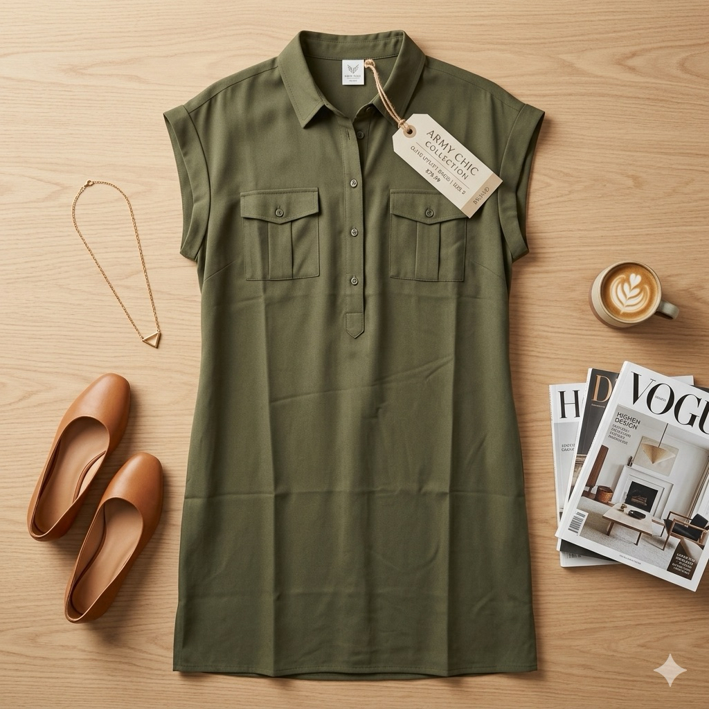 dress wanita warna army