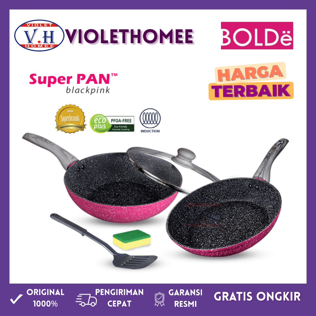 Bolde Super Pan Set BLACK PINK Set 5 Pcs Wajan Set Superpan BlackPink Panci Granite