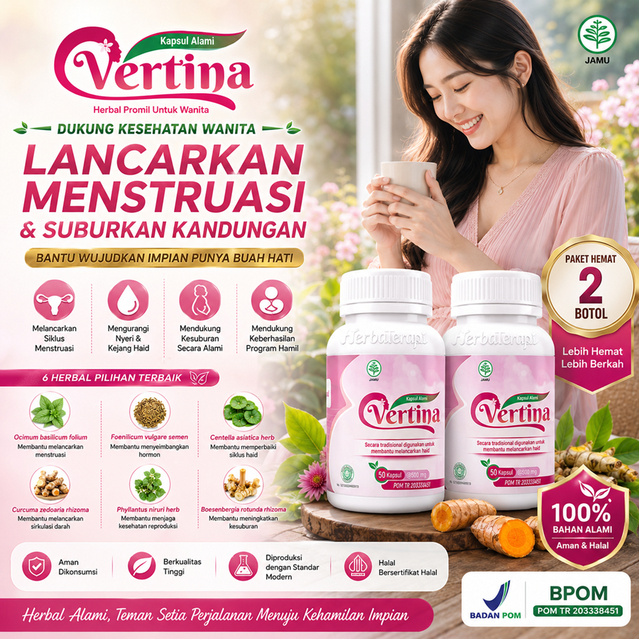 Vertina paket 2 botol penyubur wanita Obat Telat Dateng Bulan Pelancar Haid Nyeri Haid Menstruasi