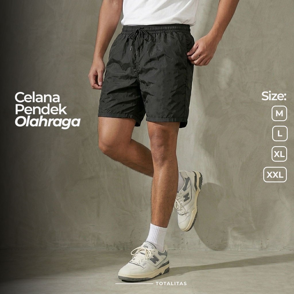 Celana Pendek Olahraga Pria Bahan Parasut Despo Premium Celana Lari Gym Futsal Cowok Hitam Polos