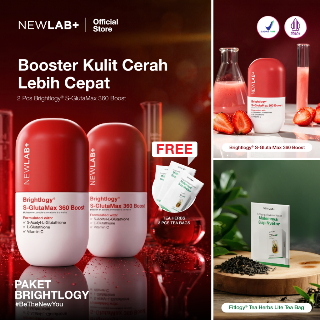 NEWLAB Paket Hemat Brightlogy S-GlutaMax 360 Boost | S-Acetyl L-Glutathione serbuk  untuk Pencerah d