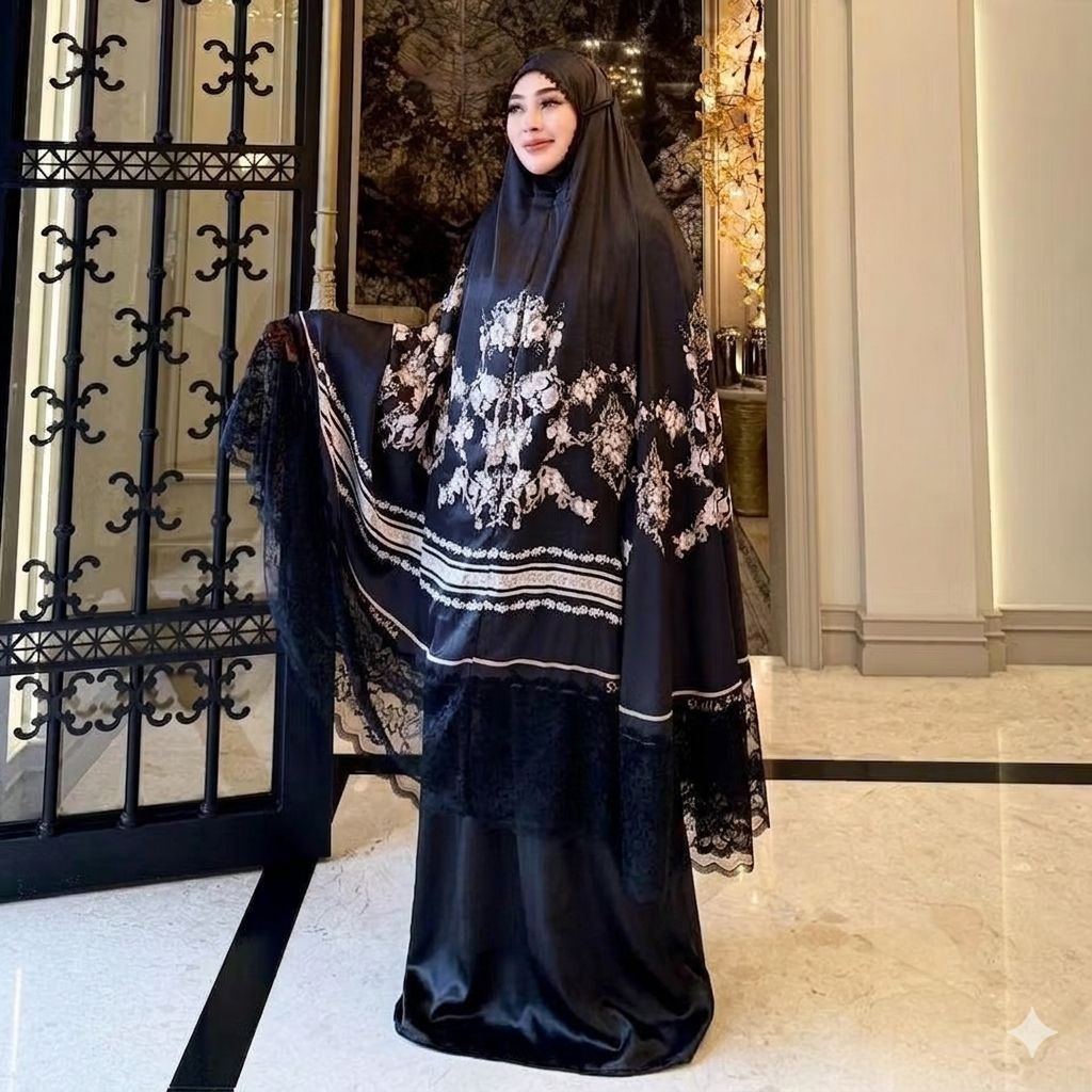 Mukena Hitam Renda Mewah By Shella Saukia