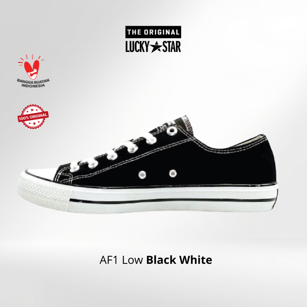 Lucky Star AF1 Low Black White Sepatu Sneakers Canvas Kasual