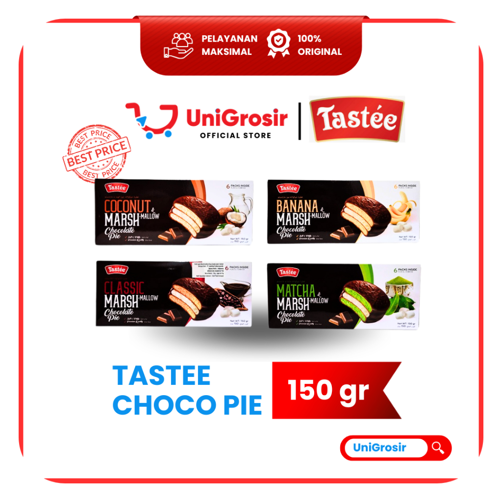 [UniGrosir] TASTEE CHOCO PIE MARSHMALLOW CLASSIC BANANA MATCHA COCONUT COKLAT CHOCOLATE ~ 150 gr