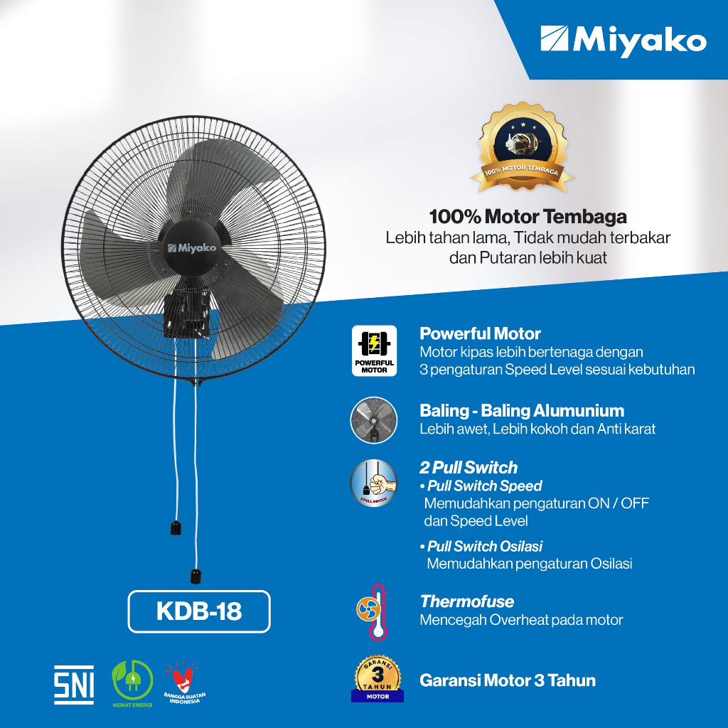 MIYAKO - KIPAS ANGIN DINDING 18" KDB-18 I WALL FAN MIYAKO 18" ( ALUMUNIUM )