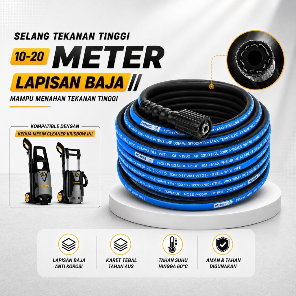 Selang Jet Cleaner Krisbow 150/170 Bar, Selang Premium, Selang high pressure Krisbow 150 Bar, selang