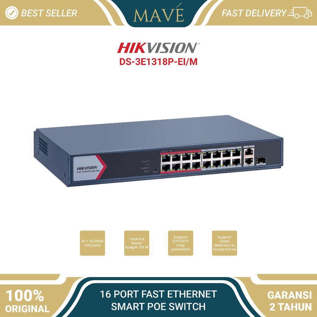DS-3E1318P-EI/M - SMART POE SWITCH 16 PORT POE 2 UPLINK HIKVISION