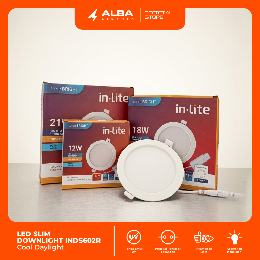 Lampu Downlight LED In-Lite Slim Downlight INDS602R Bulat | Lampu Plafon Downlight | 12 - 21 Watt - 