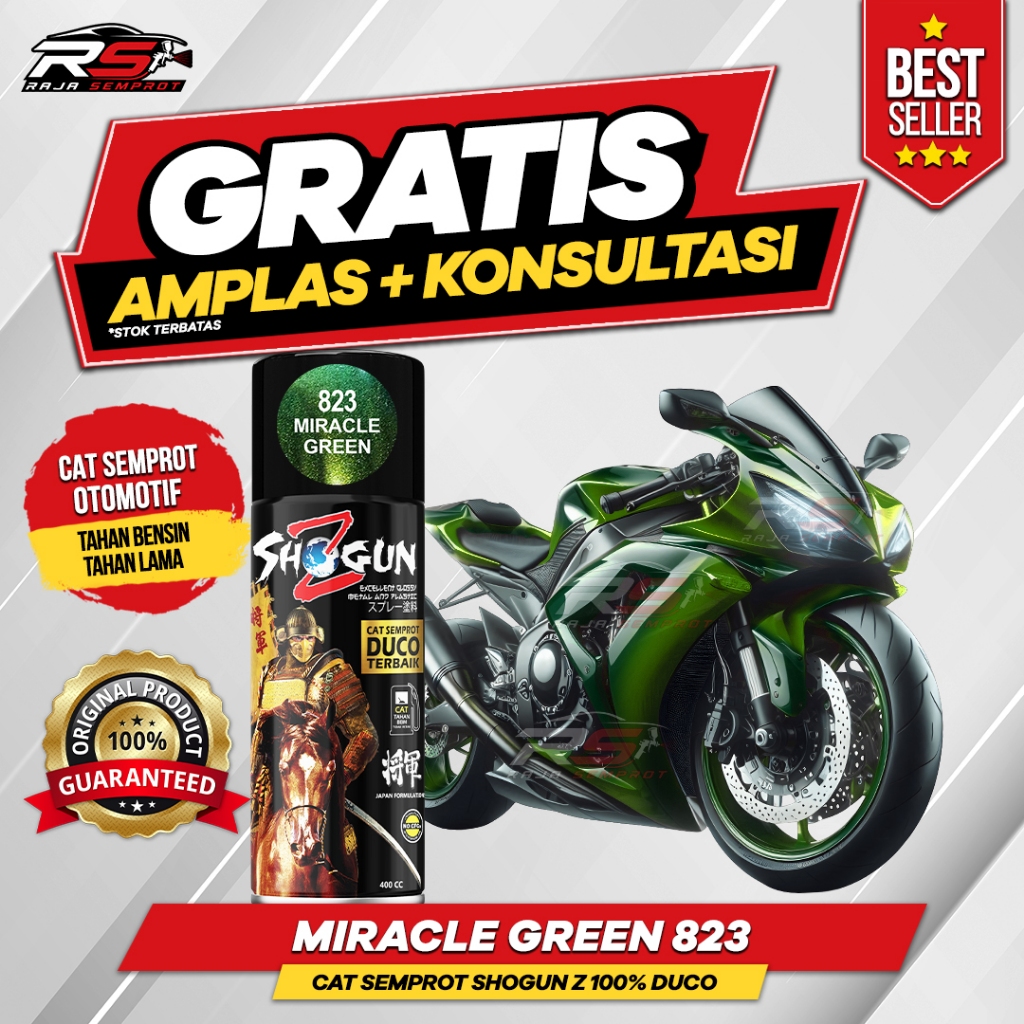 Cat Semprot Pilox Warna BUNGLON HIJAU EMAS CHAMELEON GREEN GOLD 823 Shogun Z 100% Duco 400cc Tahan B