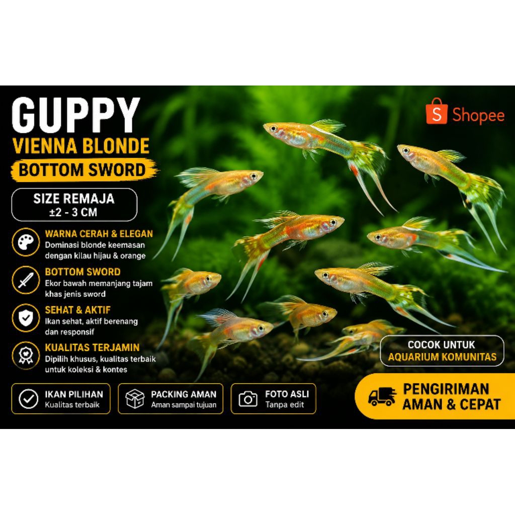 Guppy Vienna blonde botom sword | hiasan aquarium