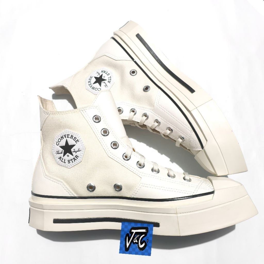 Converse Chuck 70 70s De Luxe Deluxe Squared Canvas Leather Overlays Egret