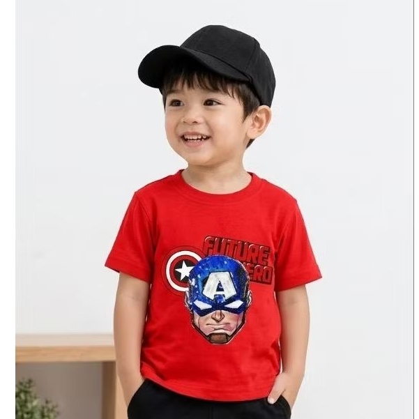 Baju Kaos Anak Laki Laki Captain America Lampu LED 1-6 Tahun Atasan Anak Cowok Baju Rumah Santai