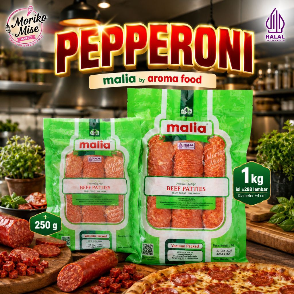 [ AROMA MALIA Beef Pepperoni ] 250 gr dan 1 kg / Frozen Meat Pepperoni Beef Patties J Daging Beku
