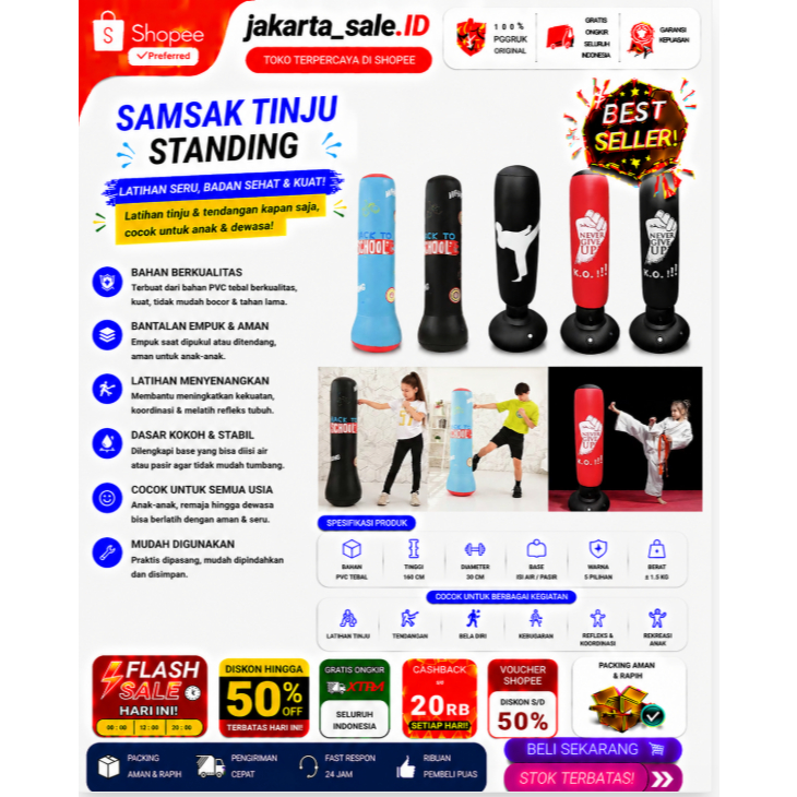 samsak tinju boxing bela diri Vertical Punching Bag Tiang Samsak Tinju Boxing Punch Target // Samsak
