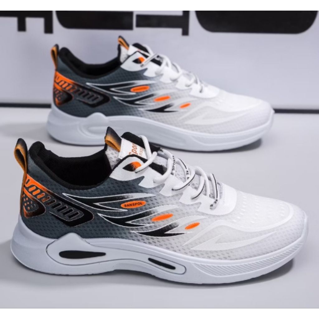 Leedoo Sepatu Sneakers Pria Abu Putih - Ringan, Anti Slip, Nyaman Dipakai