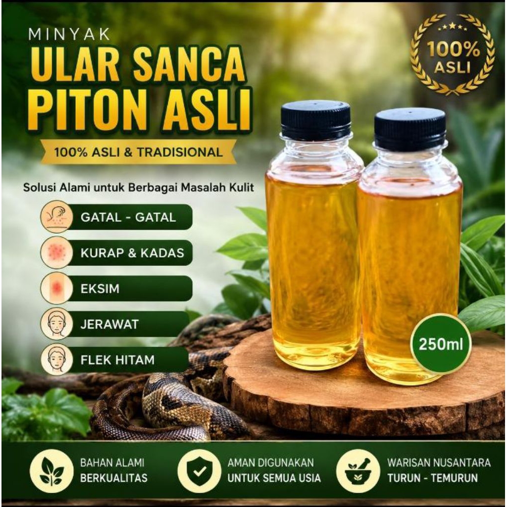 Minyak Ular Sanca Piton Asli 250ml Obat Gatal Kulit Kurap Kadas Eksim Jerawat Flek Hitam