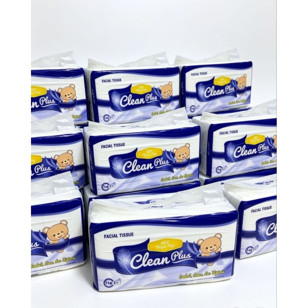 Facial  tisu clean plus jumbo 1 kg 2 ply PAKET 3 PCS