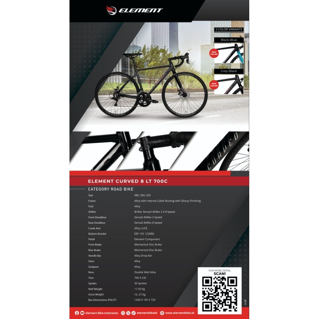 Sepeda Roadbike element curved LT frame aluminium