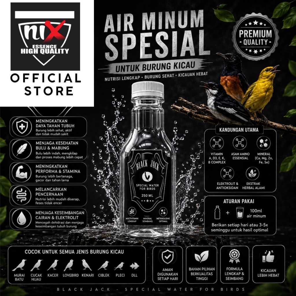 NIX - AIR SAKTI BURUNG Black Jack Larutan Air Minum Khusus Burung Kicau Penggacor Vitamin Obat Dopin