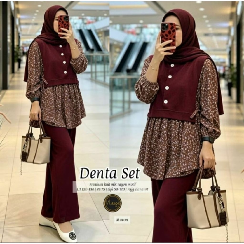 DENTA /STARLA SET 2 SETELAN KNIT MIX RAYON MOTIP BUNYA