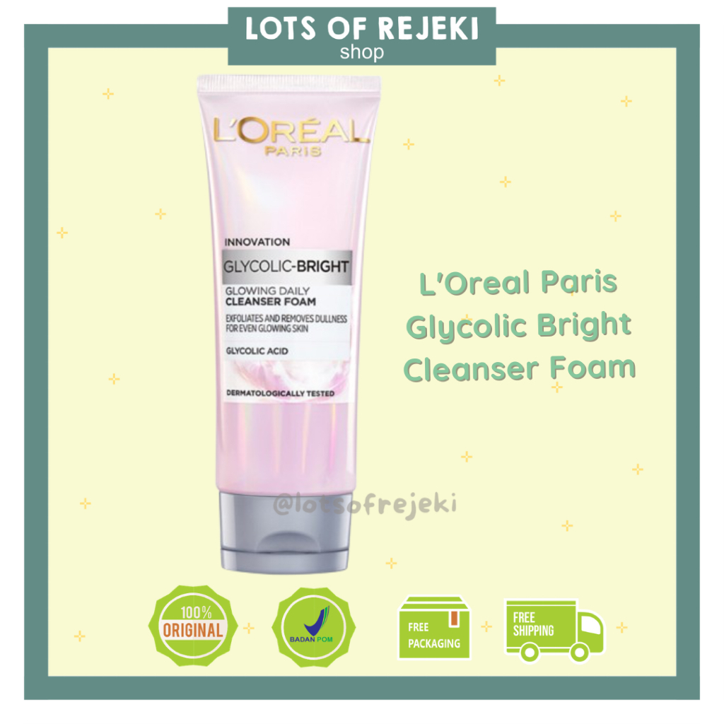 L'Oreal Paris Glycolic Bright Daily Cleanser Foam - 50/100ml Facial Wash Loreal