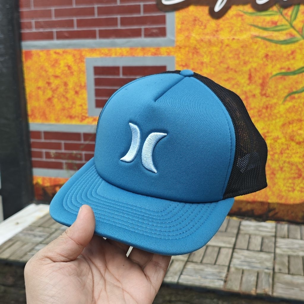 Topi Hurley Trucker Cap Original Blue Cyan - Snapback Jaring Pria Wanita - Good Condition Size awal 