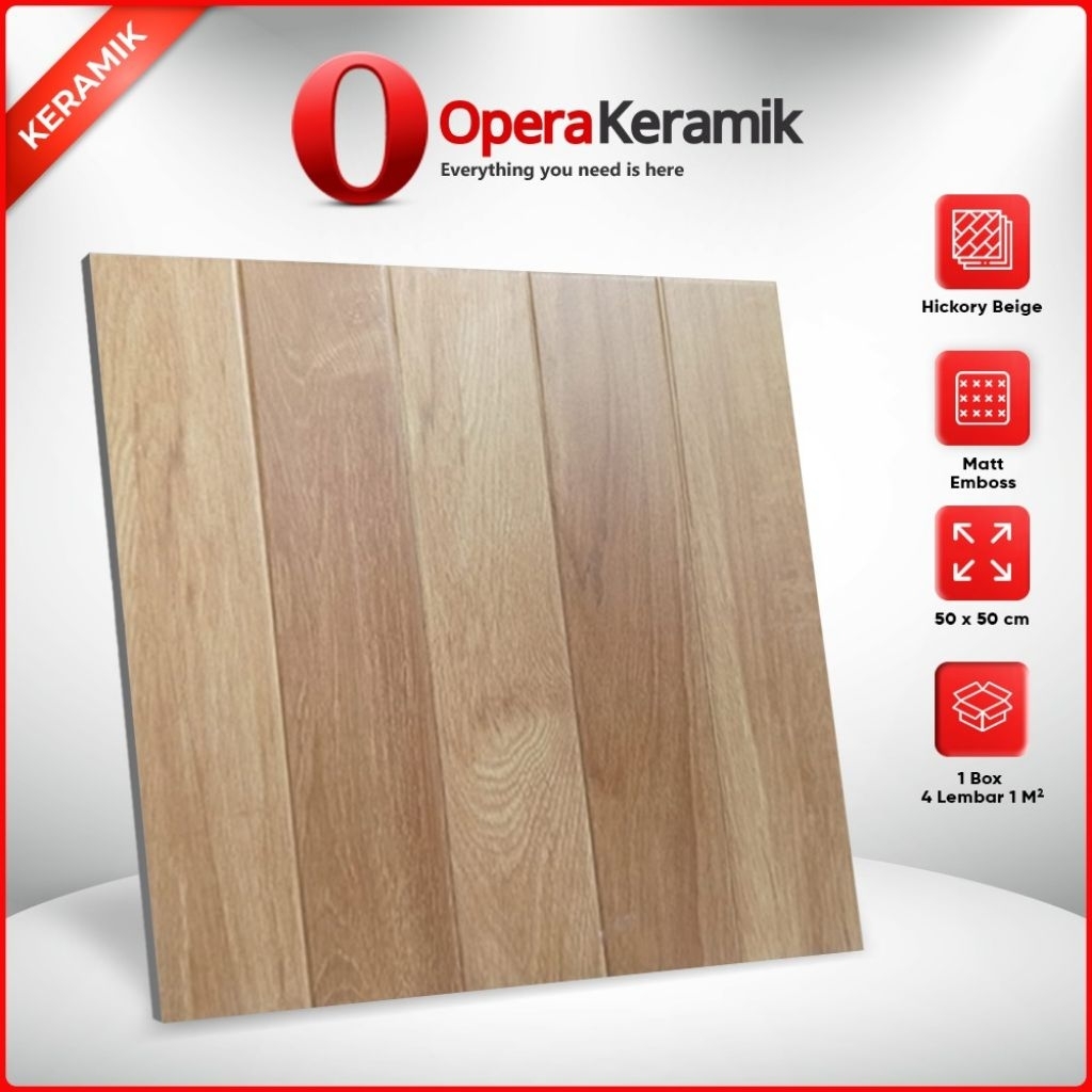 Keramik Kasar Motif Kayu 50x50 Hickory Beige