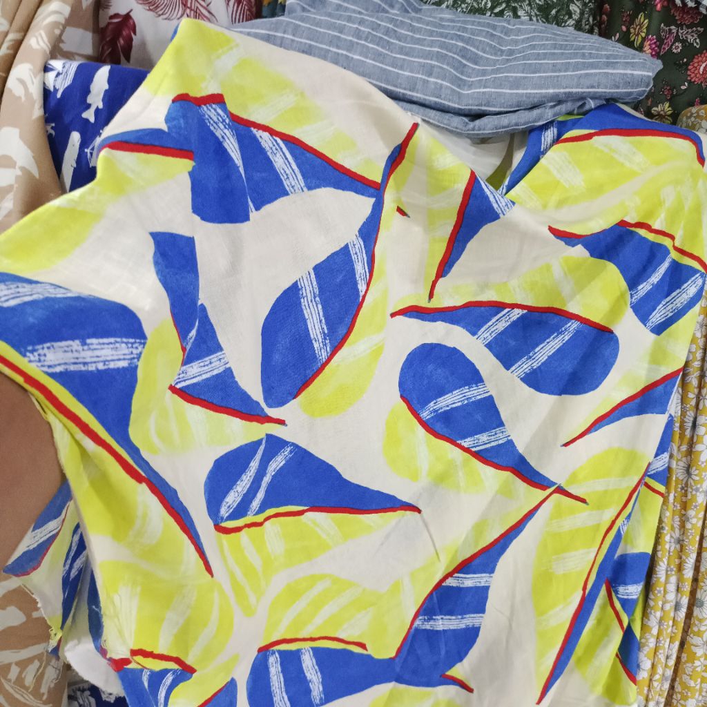 kain katun linen motif vintage - kain katun meteran - kain katun linen corah tebal yerap keringat - 