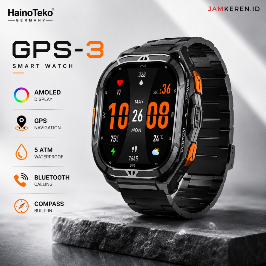 HainoTeko | Smartwatch | Jam Tangan Smartwatch Pria Wanita GPS-3 Amoled Display Anti Air Original