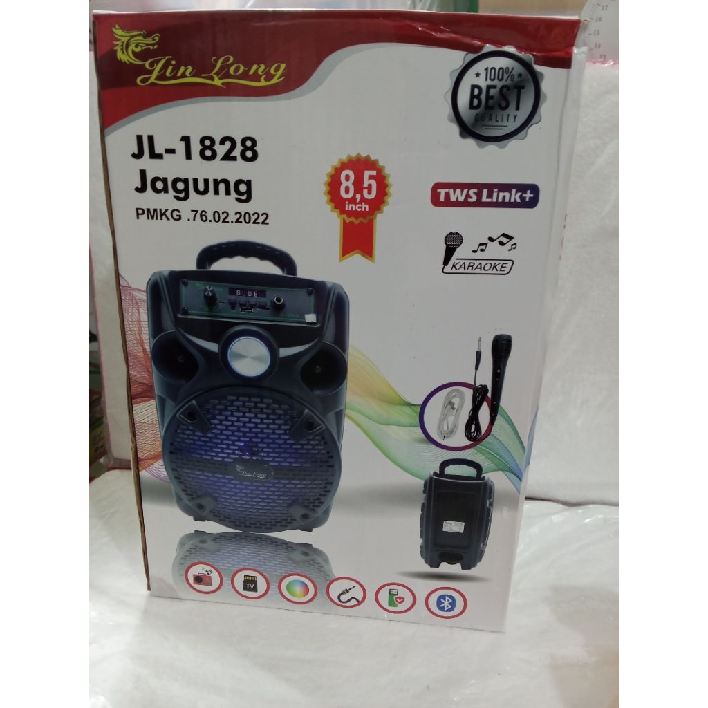 SPEAKER BLUETOOTH JINLONG JL 1828 JAGUNG LED 8'5 INCH FREE MIC KABEL KARAOKE + REMOTE - SPEAKER KARA