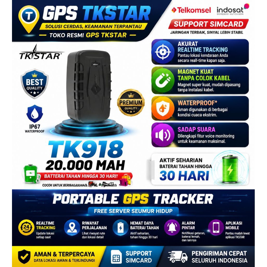 GPS TRACKER TK918 GPS PORTABLE TKSTAR GPS SAPI MOBIL MOTOR ANTI MALING JARAK JAUH