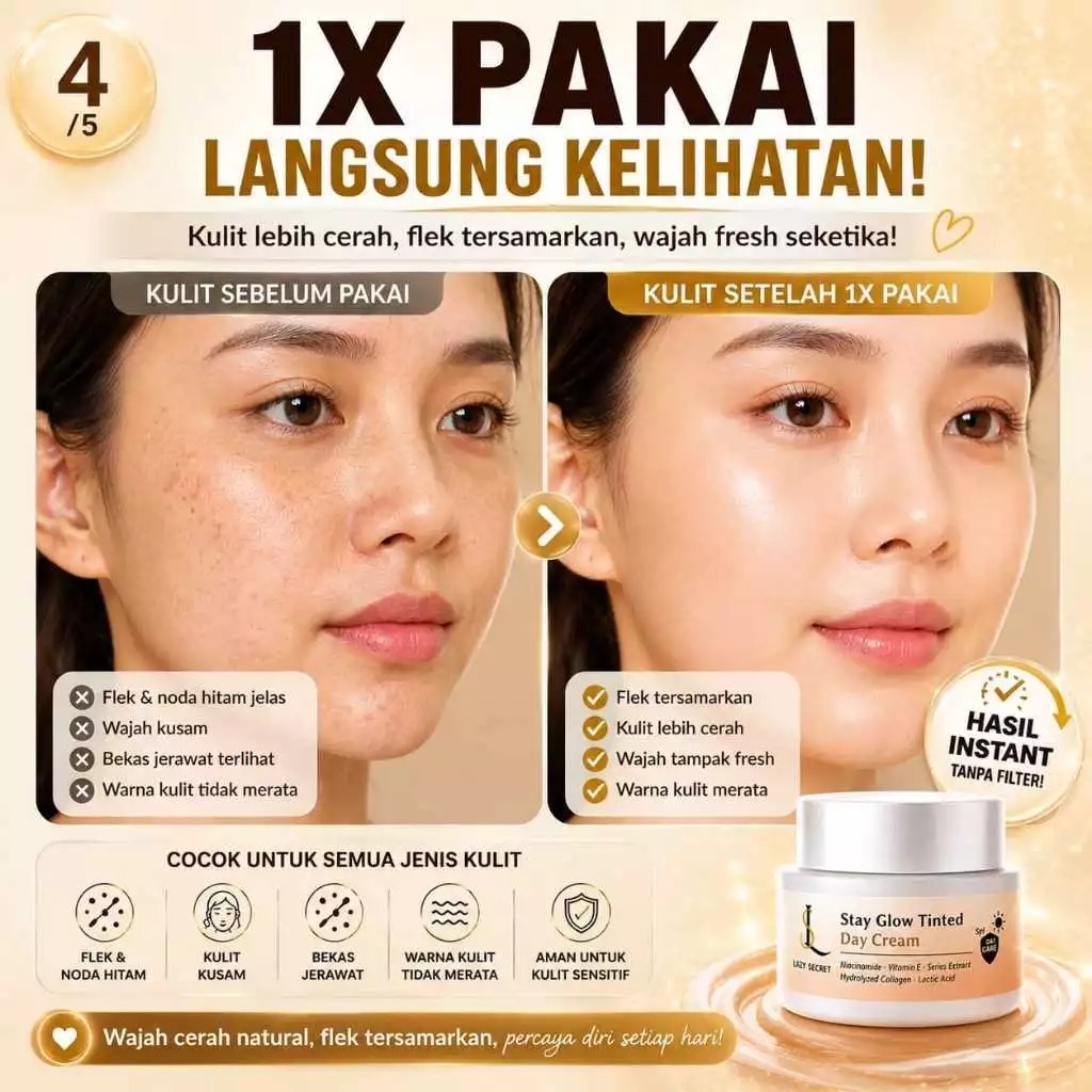 Bedak Anti Flek Krim Siang Stay Glow LAZY SECRET