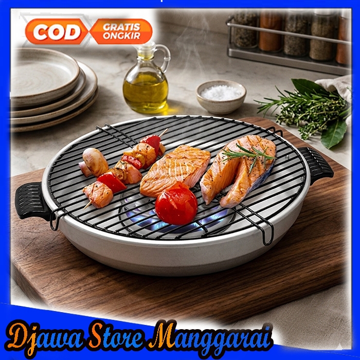 maspion Grill Pan Bulat Alat Panggangan Daging Ikan Barbeque Stainless Premium - Wajan Panggangan Sa