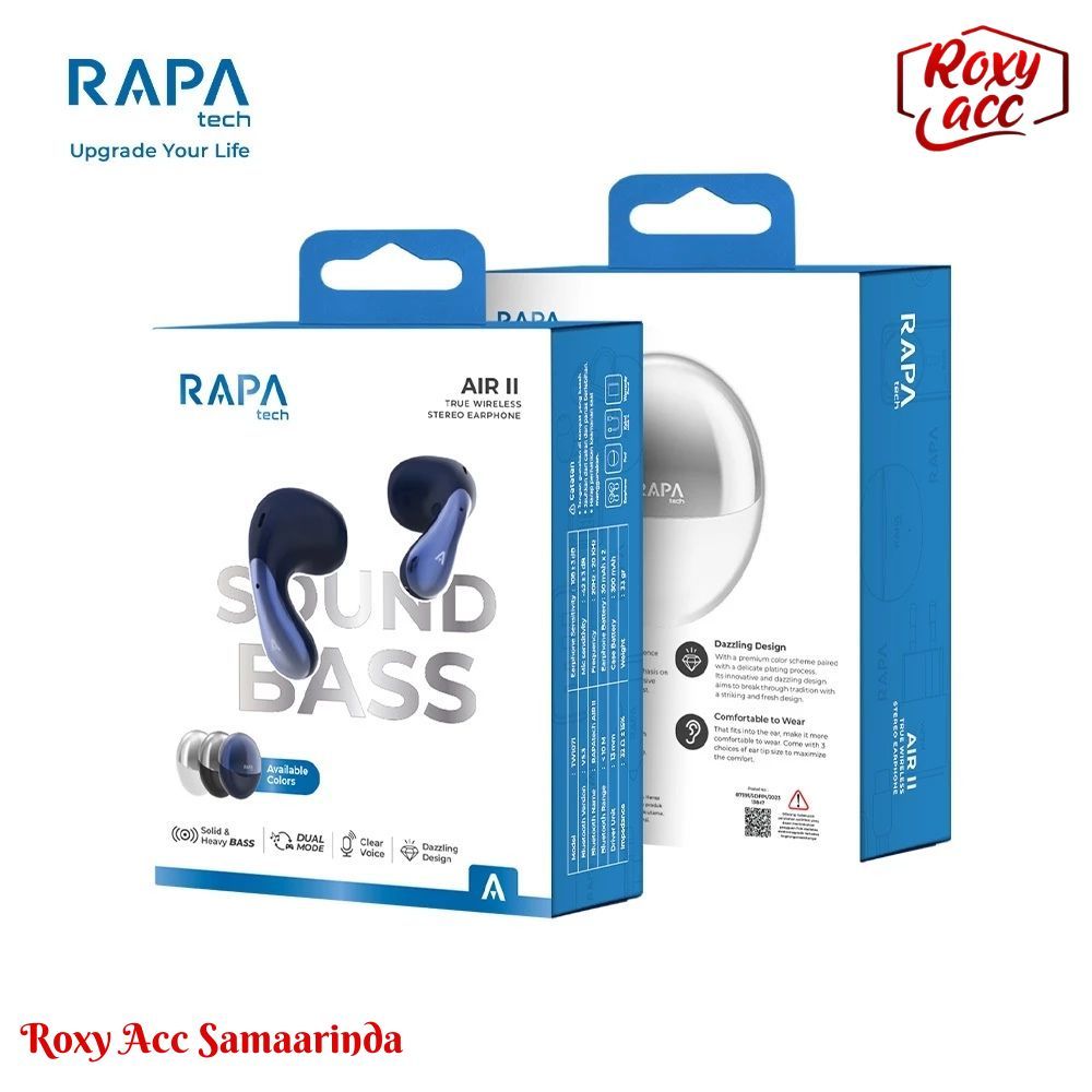RAPAtech AIR II TW1071 TWS Headset Bluetooth 5.3 Earphone Wireless Stereo Dual Music Garansi Origina