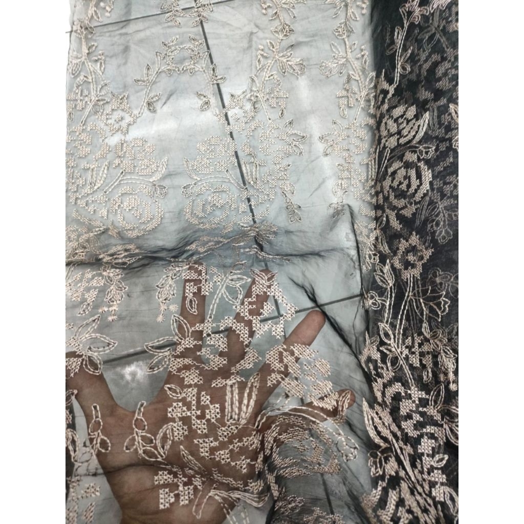kain organza bordir meteran - harga/0,5m  - kain organza bordir bunga timbul - kain organza bordir p