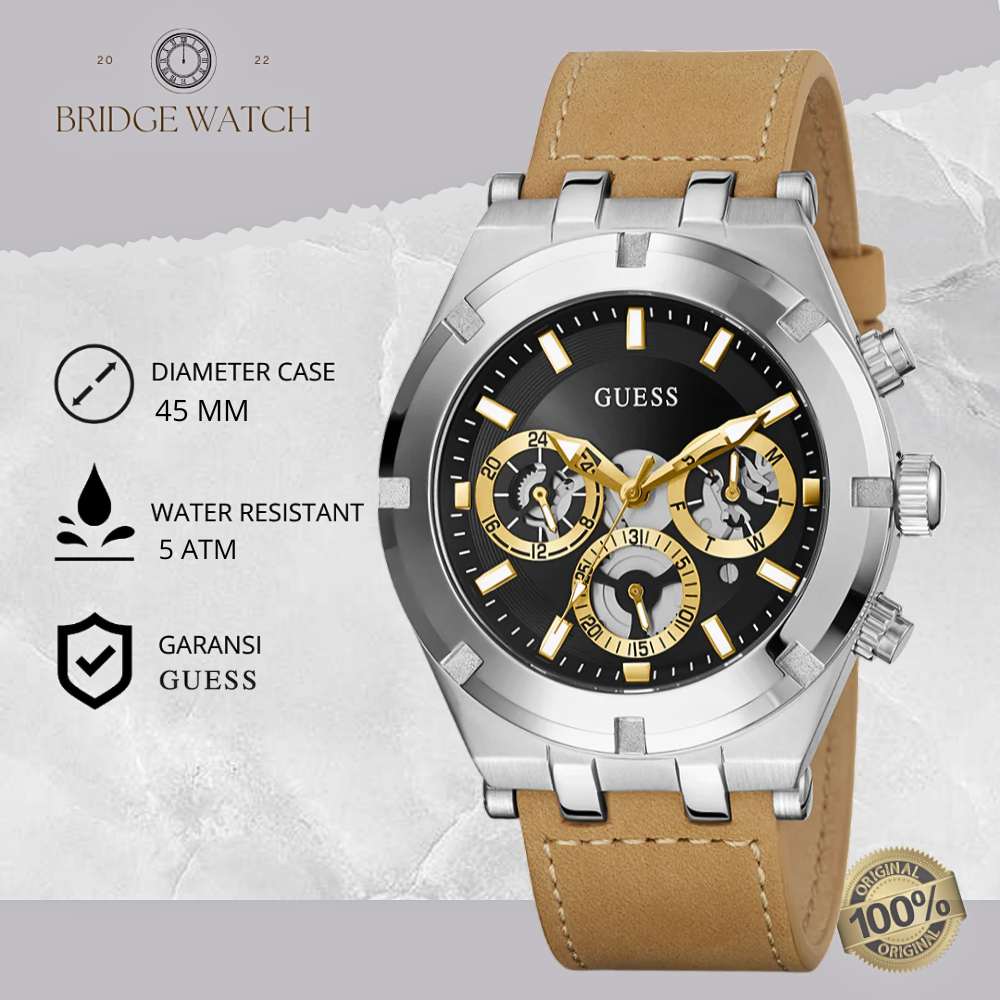 Jam Tangan Pria Guess Continental Analog Chronograph Kulit Casual Original GW0262G1