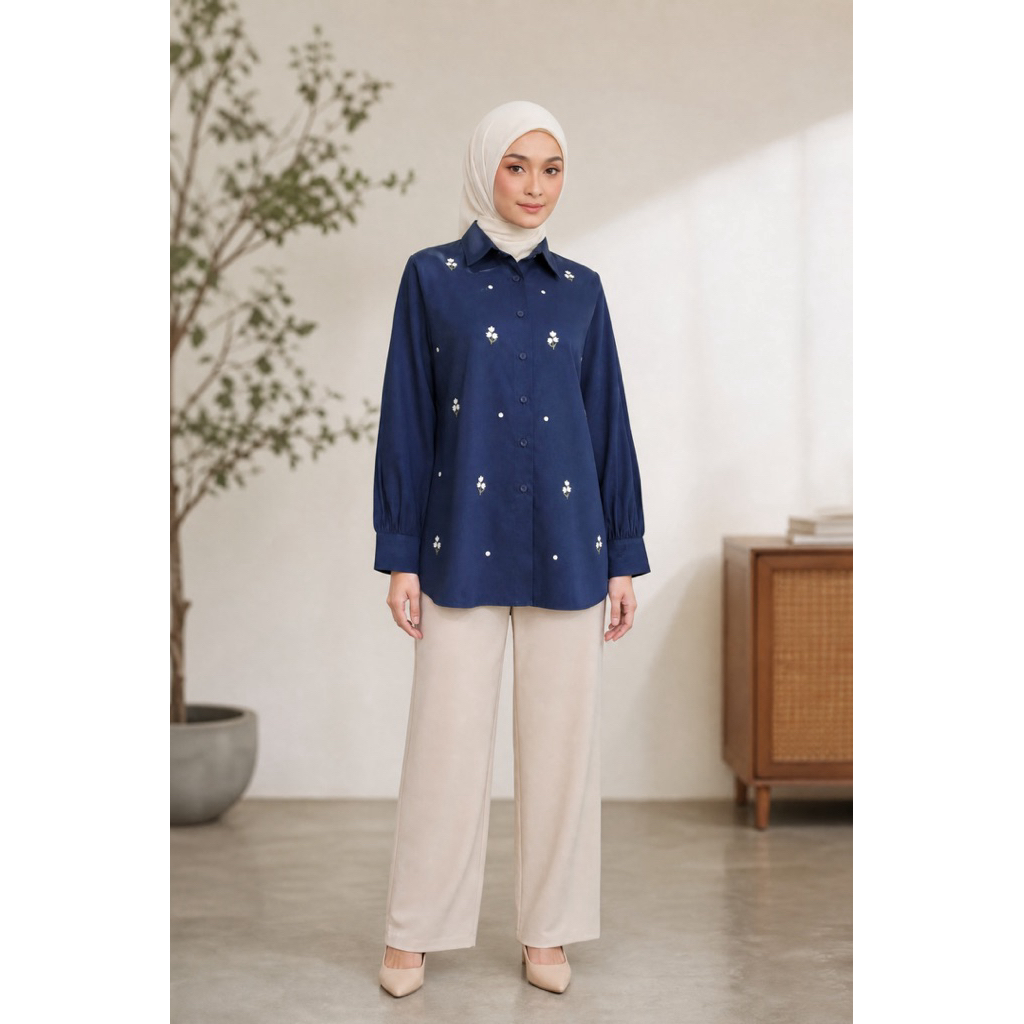 KEMEJA POPLIN BORDIR A609 D