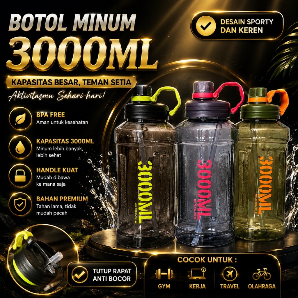 Botol Minum Plastik JUMBO Kapasitas 3000ml BPA Free