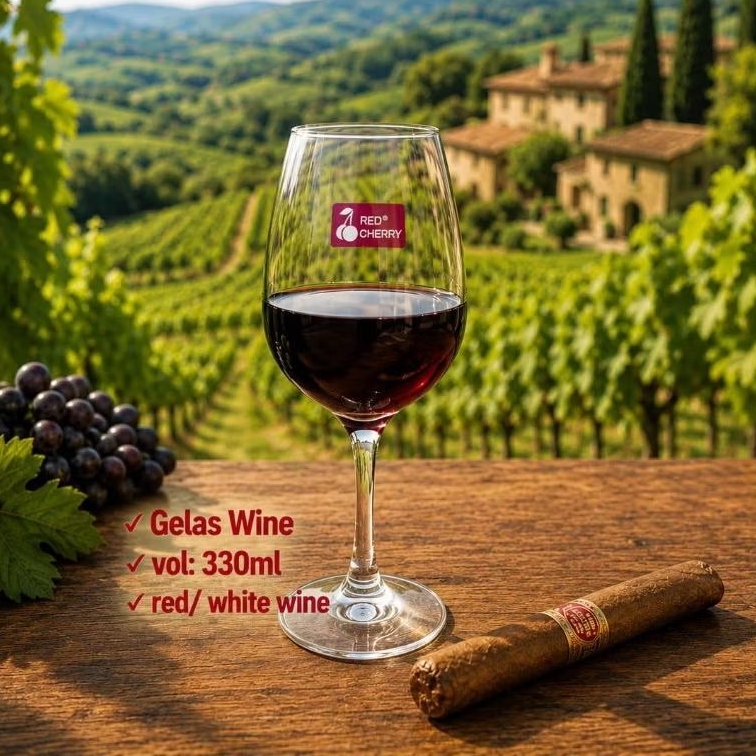 [1pcs] Gelas STEM RED WINE 330ml/ Gelas Kaki Red Wine White Wine RED CHERRY